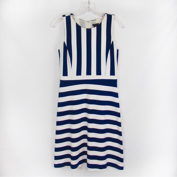 ANN TAYLOR Blue White Striped Sleeveless Fit Flare Dress Women’s Size 2 - Picture 13 of 13